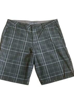 O'Neill Gray Flat Front Hybrid Walk Shorts Flat Front Plaid Checkered